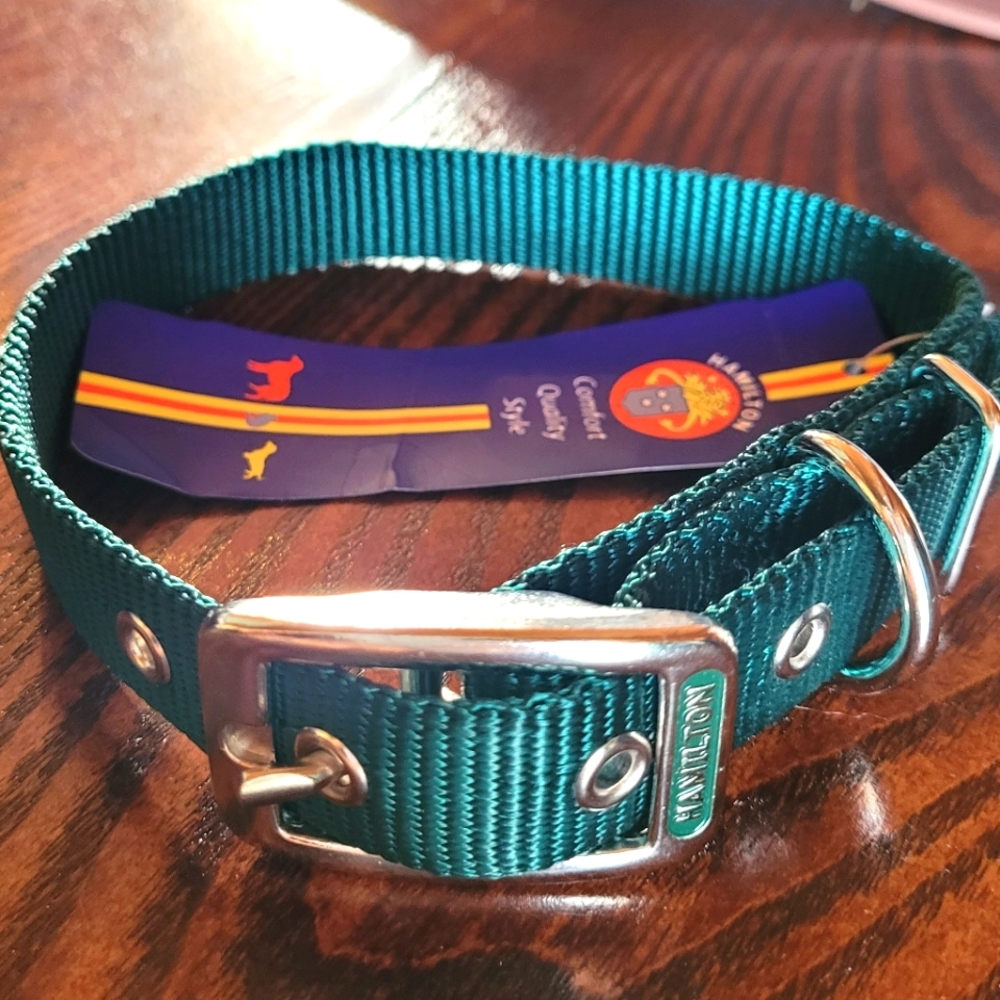 2 /$15  NEW  Hamilton Nylon Dog Collar with metal Buckle Size 18  Dark Green